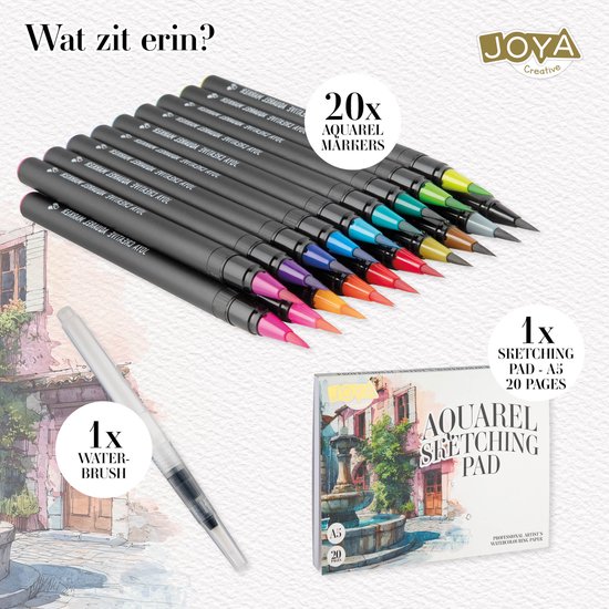 Aquarelverf Set 2in1 - Aquarel Brush Markers 20pcs & Aquarel Sketching Pad A5 - Brushpennen Waterverf - Waterbrush - Aquarel Verf Stiften - Aquarelblok A5 - Schetsboek Watercolor Papier - Creatief Tekenen & Schilderen - Joya Creative