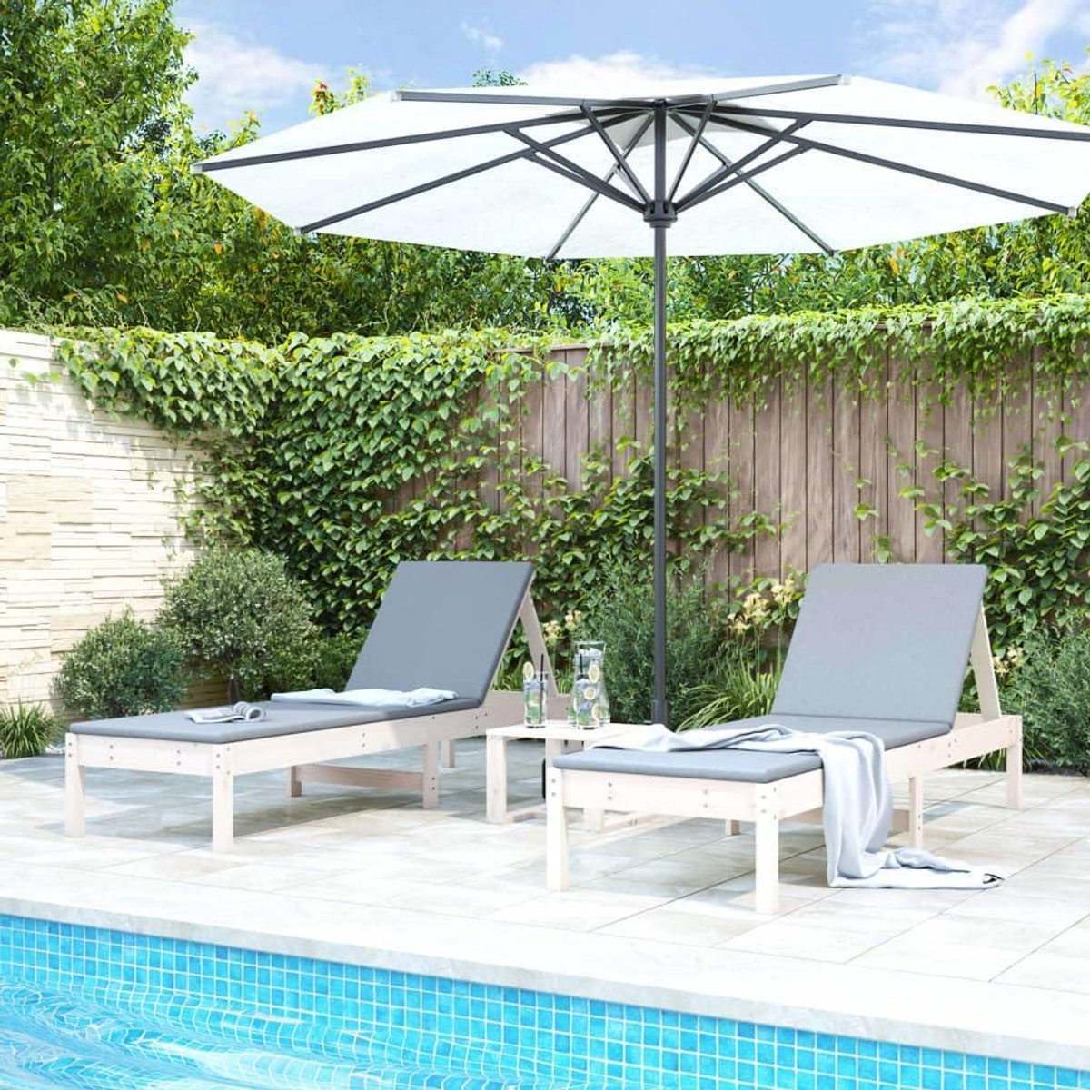 Ligstoelen - Loungestoelen Tuinstoelen - Buiten Ontspannen - Verstelbare Rugleuning - 199.5 x 60 x 74 cm - Wit