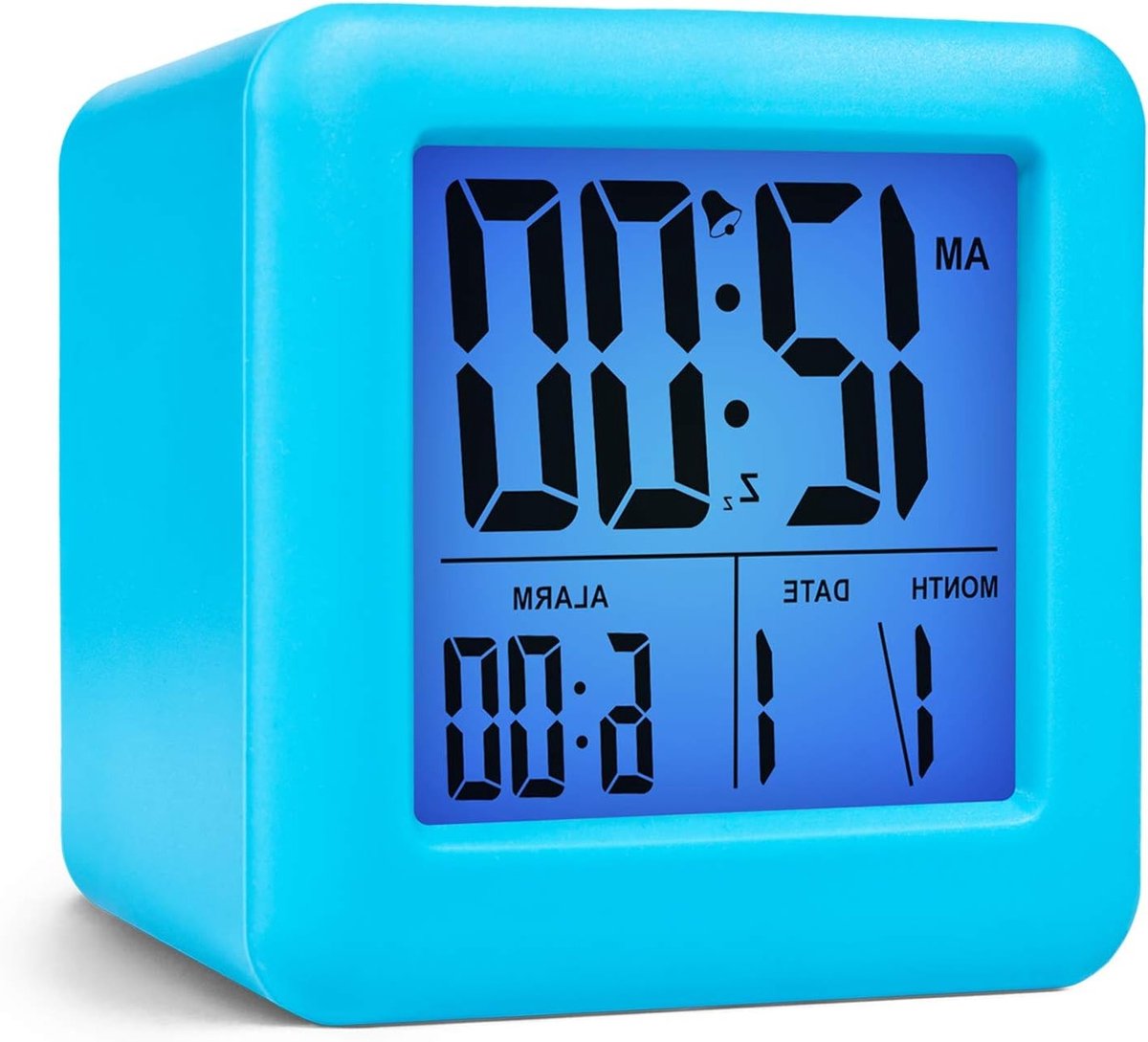 Digitale Wekkerradio voor Kinderen met Snooze en Nachtlampje - Eenvoudig in te Stellen Silicone Klok met Tijd en Datum - Hardgeluid Wekker voor Slaapkamer - Batterijgevoed (Blauw)