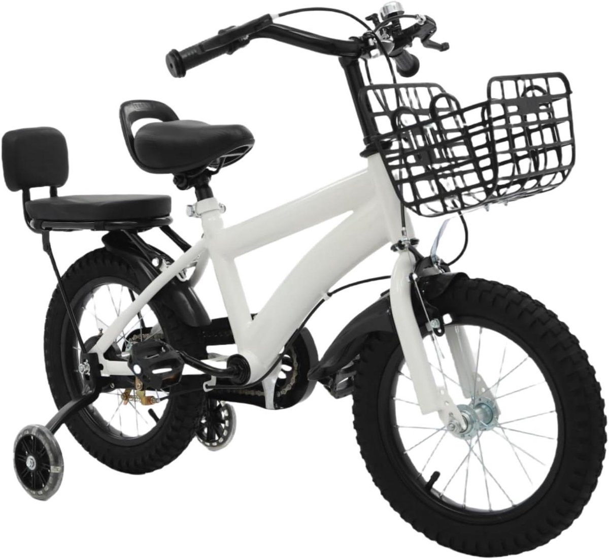 Kinderfiets - Meisjesfiets Jongensfiets - Leren Fietsen - Verstelbare Zithoogte - 14 inch - Zwart Wit