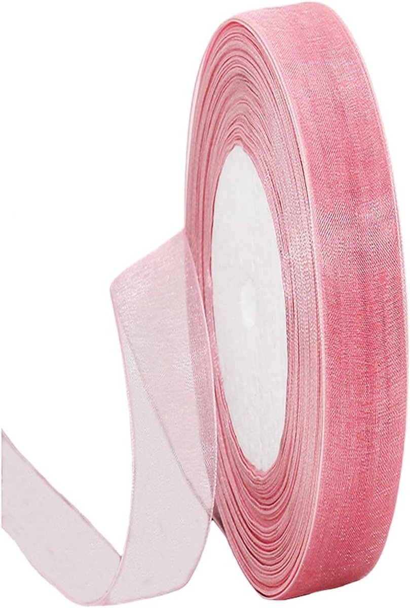 Translucent Roze Organza Chiffon Lint 15mm voor Cadeauverpakking, 45m Fijn Chiffon Haarlint voor Verjaardagen, Bruiloften en Feestdagen