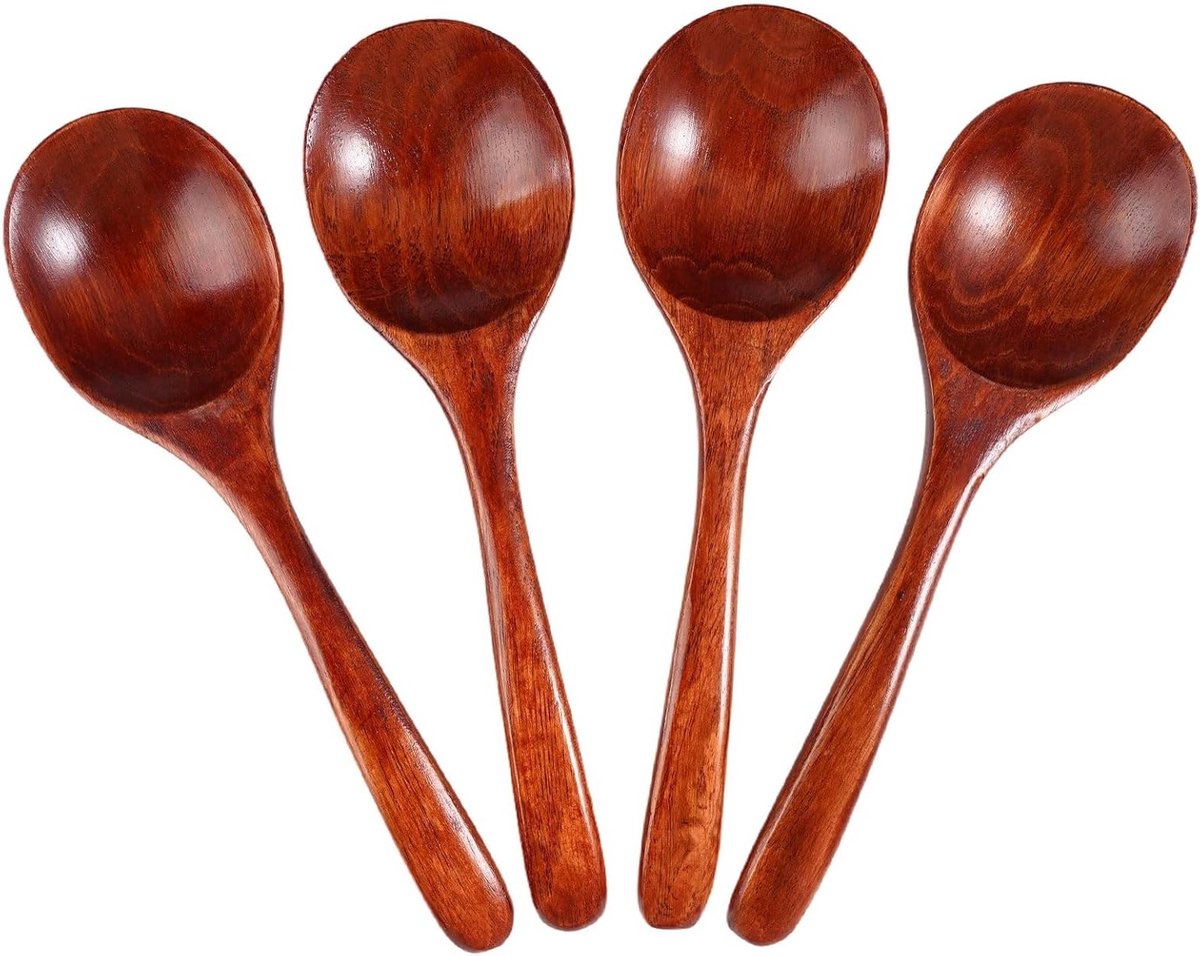 Set van 4 Kleine Houten Lepels, 20 x 5.5 cm, Ideaal voor Soepen, Koffie en Chocolade, Vaatwasserbestendig, Perfect voor Thuis, Feesten en Restaurants