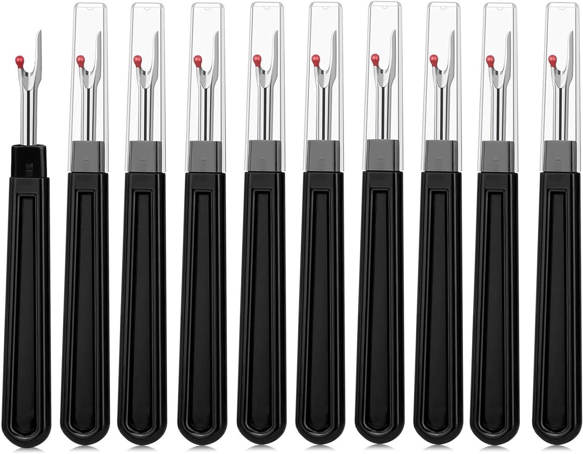Professionele Naadverdelers Set van 10 Stuks, Grote Zwarte Naadverdelers met Beschermkap voor Stikselverwijdering, Handnaaien, Borduren en DIY Projecten