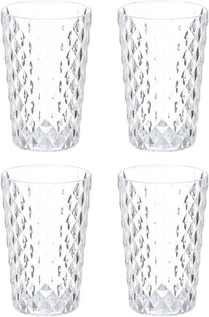 Plastic Bekers - Herbruikbare Bekers - Drinken Thuis - Onbreekbaar Ontwerp - 4 Stuks 370ml - Wit