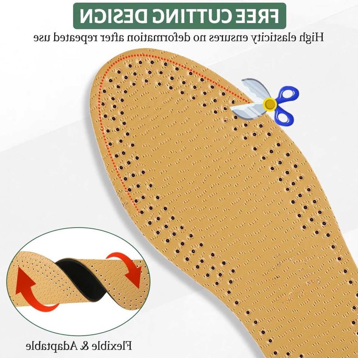 Lederen inlegzolen voor comfort en ondersteuning, schokabsorberend en geurabsorberend, geschikt voor mannen en vrouwen (41-42 EUR - 7-8 UK)