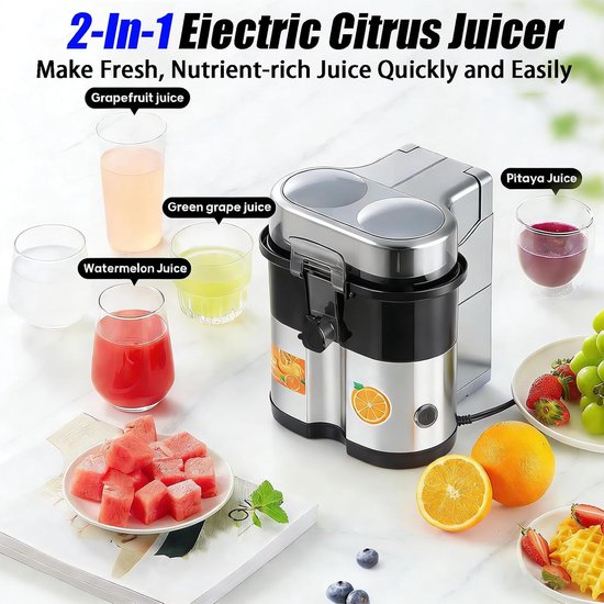 Elektrische Citruspers - Automatische Sapcentrifuge - Vers Sap Maken - Ingebouwde Fruitsnijder - 100W - Zilver — afbeelding 5