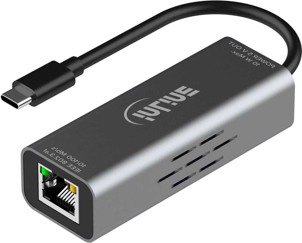USB-C naar RJ45 Adapter - Netwerk Adapter PoE - Stabiel Internet Gebruiken - PoE Ondersteuning - 100 Mb/s - Zwart