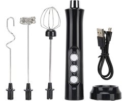 Elektrische melkschuimer met 3 verstelbare snelheden, USB-oplaadbare eiklopper met 3 mengkoppen, compact roestvrijstalen mixer voor koffie, matcha, latte, cappuccino, cacao, slagroom, cocktails en sappen