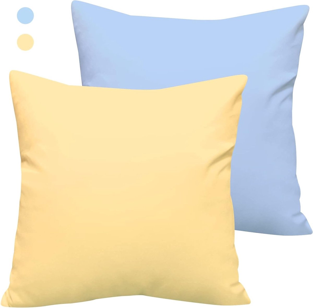 Decoratieve Kussenhoezen van Gewassen Katoen, 2-Pack, Vierkante Kussenslopen (45x45cm), Zacht met Onzichtbare Rits voor Woonkamer, Bank en Slaapkamer (Lichtgeel en Luchtblauw)