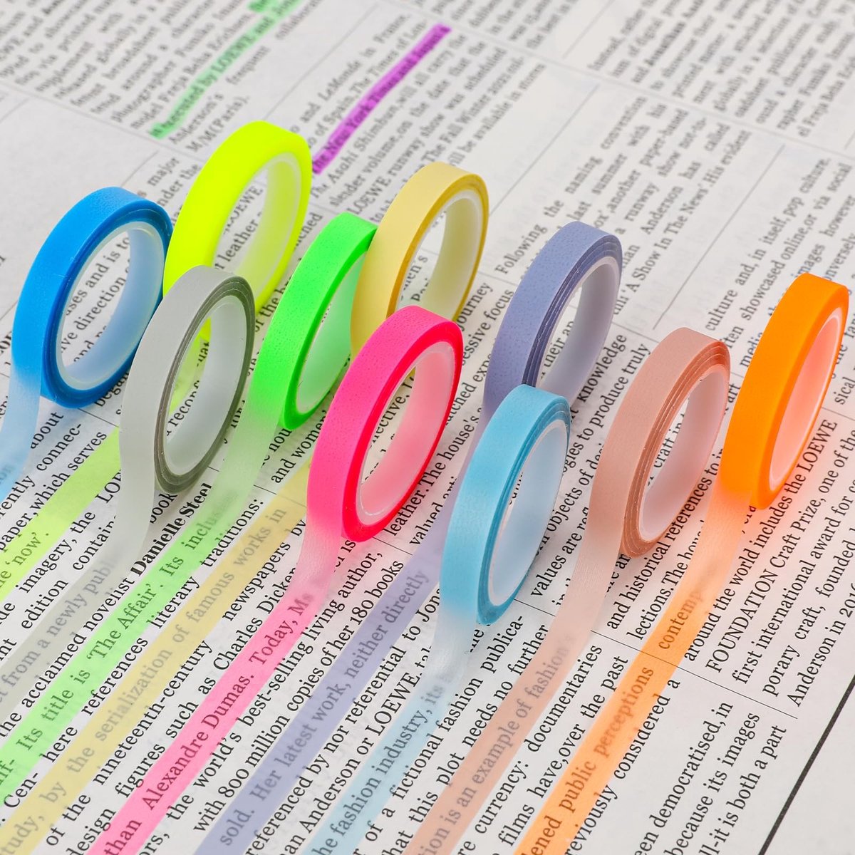 Dailygoody - Gekleurd Plakband - Fluorescerend - Verwijderbaar en Herbruikbaar - 10 Kleurenset - Markeertape voor Scholieren en Leraren - Transparant