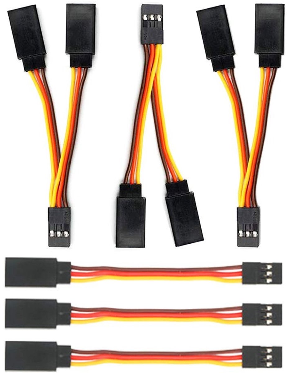 6-delige Servo Extensions voor RC - 75mm Servo Verlengkabel JR Plug, Y-kabel 1 naar 2, 3 Pin JR Mannelijk en Futaba Vrouwelijk voor Drones, Helicopters en Auto's