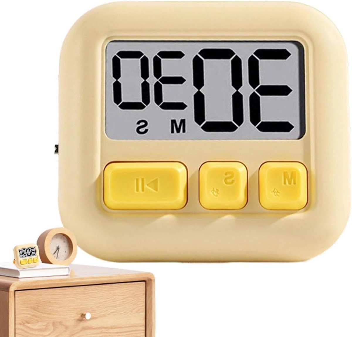 Digitale Keukentimer - Kookwekker Timer - Koken en Bakken - Luid Alarm - 7 x 6.5 x 2 cm - Geel