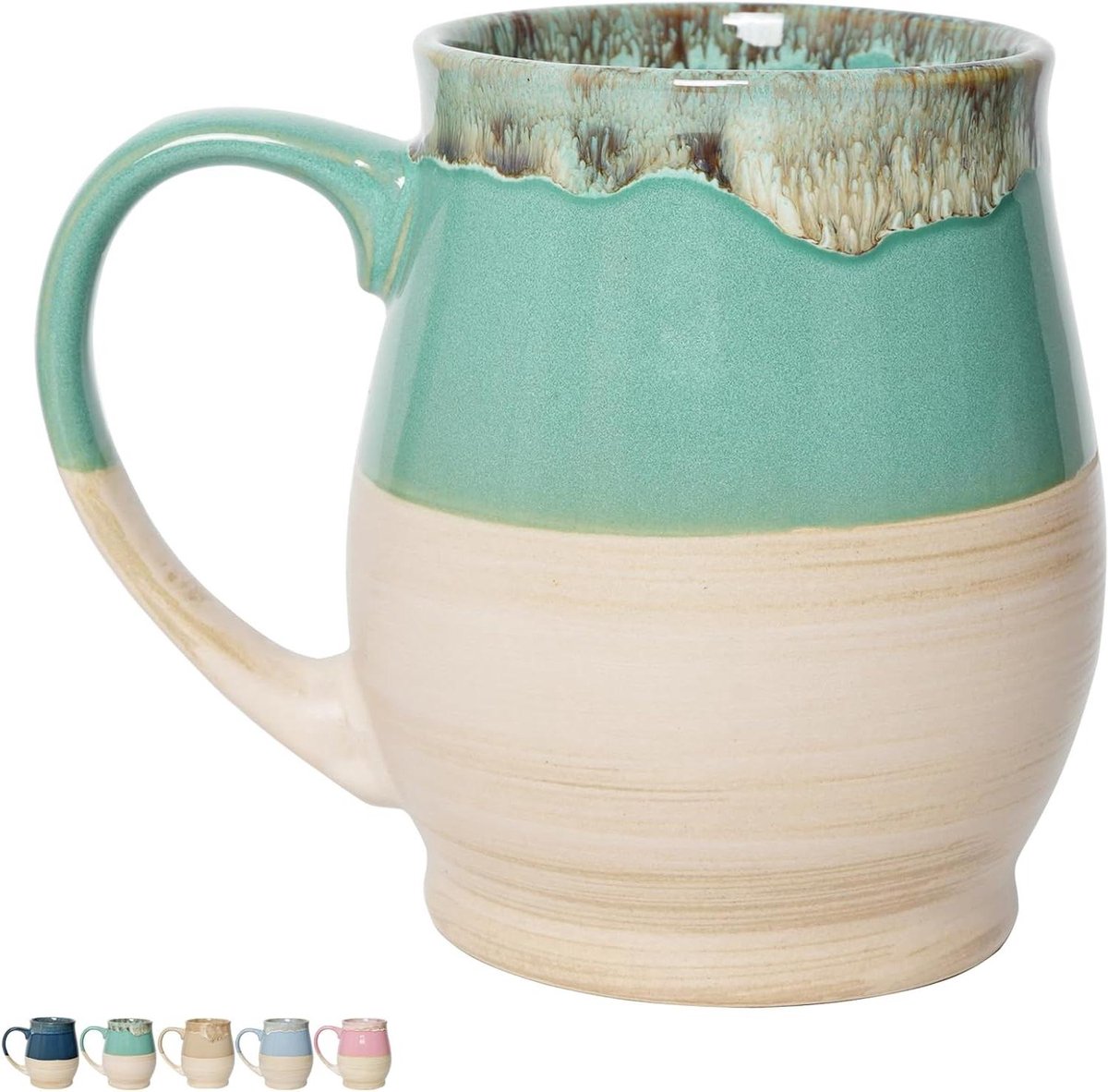 Grote Keramische Mok - Oversized Theekop - Thuisgebruik - Uniek Reactief Glazuur - 25 oz - Groen