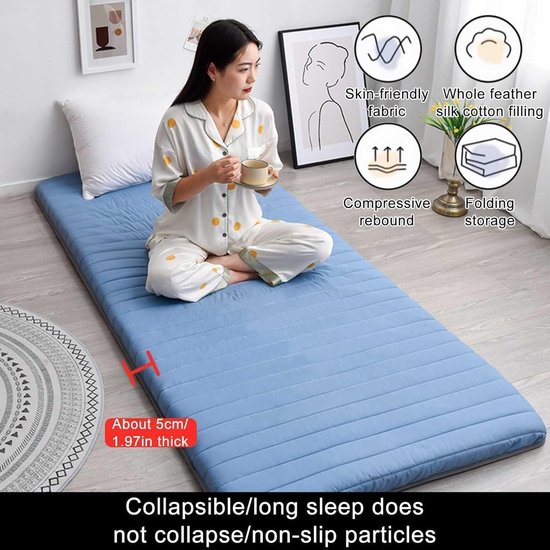 Japanse tatami-mat, oprolbare vloermatras met herbruikbare vacuüm opbergtas katoenen futonpad opvouwbare ligstoel voor gastenbed camping, bank, studentenslaapzaal (roze, 90 x 200 cm) — afbeelding 2