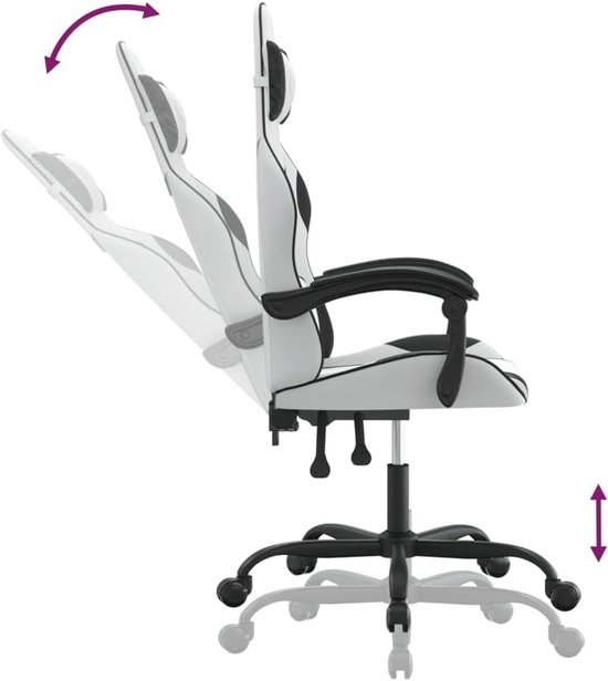 Gamingstoel - Speelstoel Gamestoel - Comfortabel Spelen - Verstelbare Rugleuning - 1 stuk - Wit Zwart — afbeelding 5