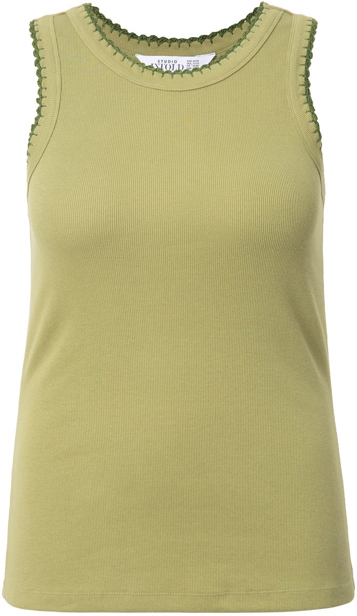 Studio Untold - Dames - Ribtop slim basic shape gekleurde bies - Moezelgroen - Maat 54+