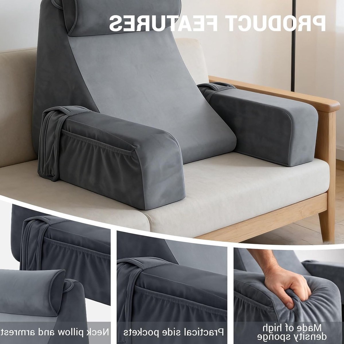 Ergonomisch Leeskussen voor Bed en Bank met Afneembare Armleuningen en Kussen - Rugsteun voor Lezen, Werken en TV Kijken, Comfortabel en Ondersteunend
