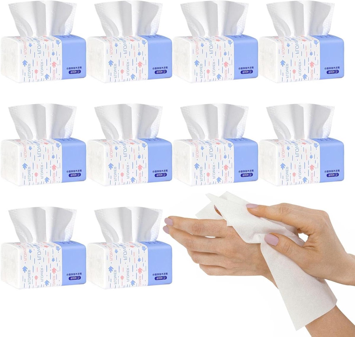 Papieren Handdoekjes - Gezichtsdoekjes Keukenrol - Hygiënisch Reinigen - Vezelvrije Technologie - 10 zakjes 5 lagen - Wit