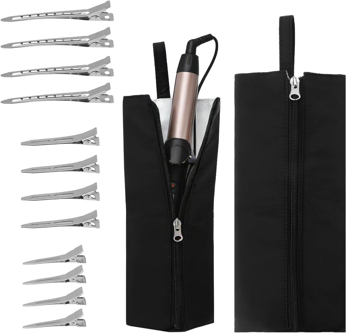 Hittebestendige Mat - Organizer Tas - Haar Styling - 2-in-1 Ontwerp - 29 x 12 x 5.5 cm - Zwart