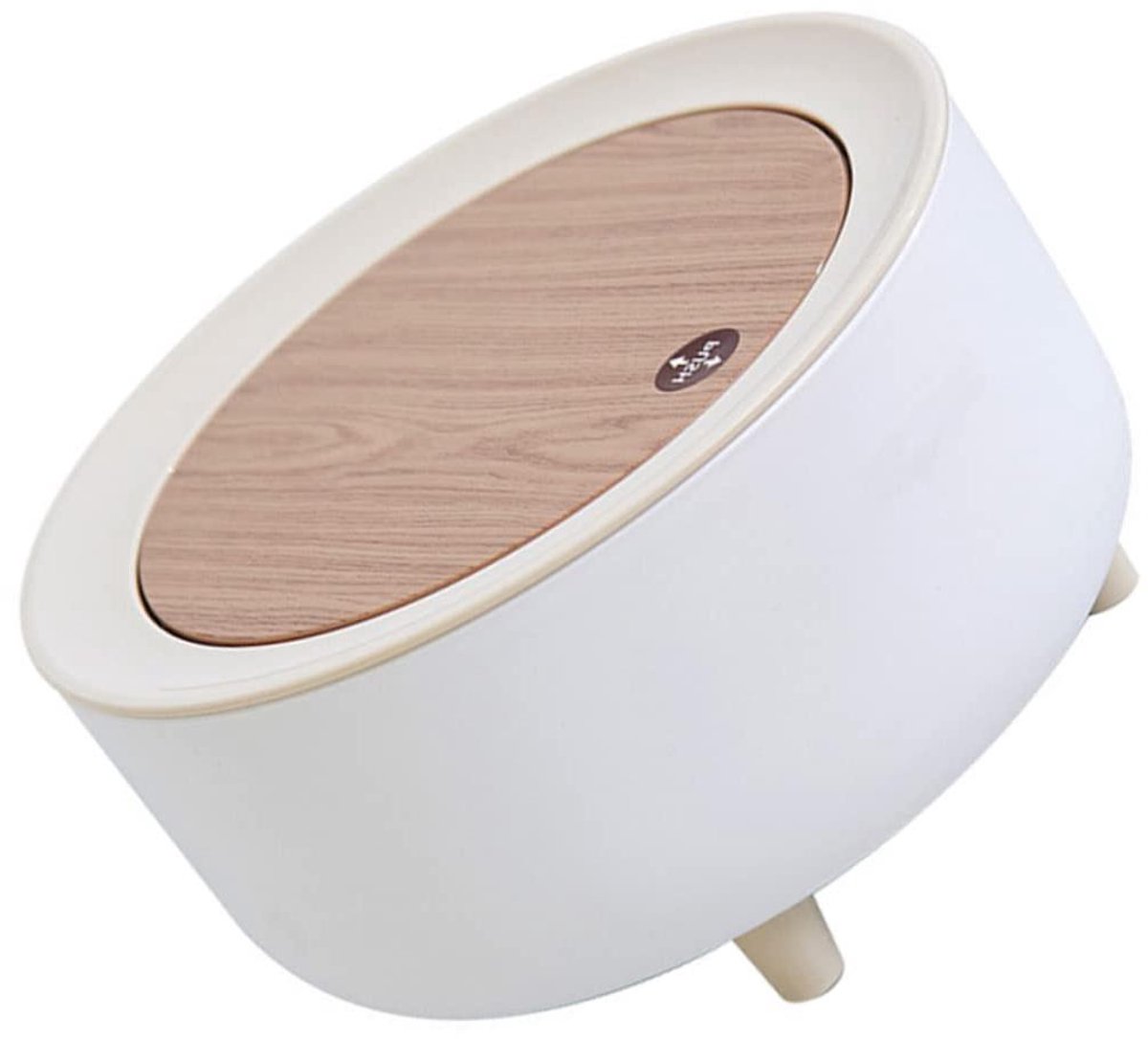 Bureaublad Prullenbak - Mini Afvalbak Tafel - Bureau Opruimen - Met Deksel - 19.5 cm - Wit