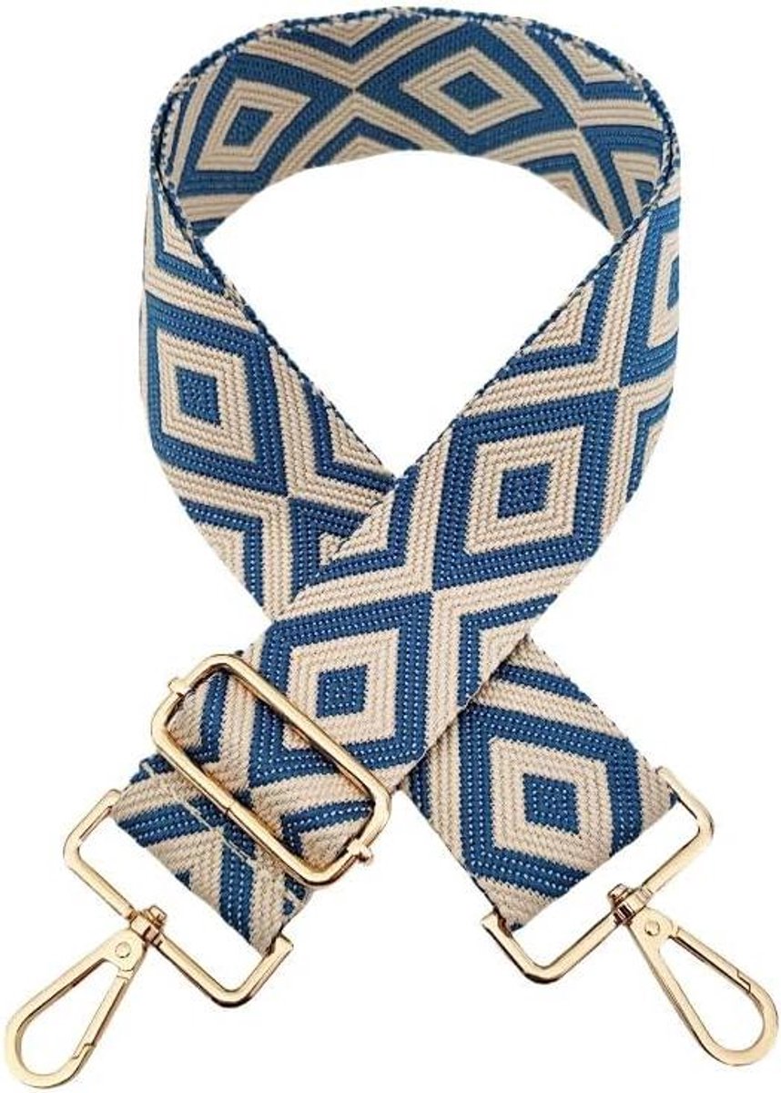 Schouderband voor Tassen - Verstelbare Band - Tas Personaliseren - Nieuw Ontwerp - 72-130 cm - Blauw Beige