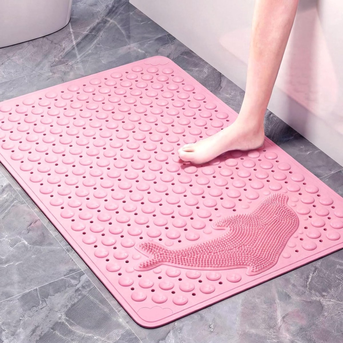 Antislip Douchemattens voor Gevoelige Huid, 70x35 cm, Kindvriendelijke Badmat, Schimmelbestendig en Wasbaar (Roze)