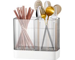 Maciun Doorzichtige houder voor keukengerei | zelfklevende keukenhouder met afvoergaten - verdeelde grote gebruiksvoorwerpenhouder voor keuken aanrecht muur eetkamer