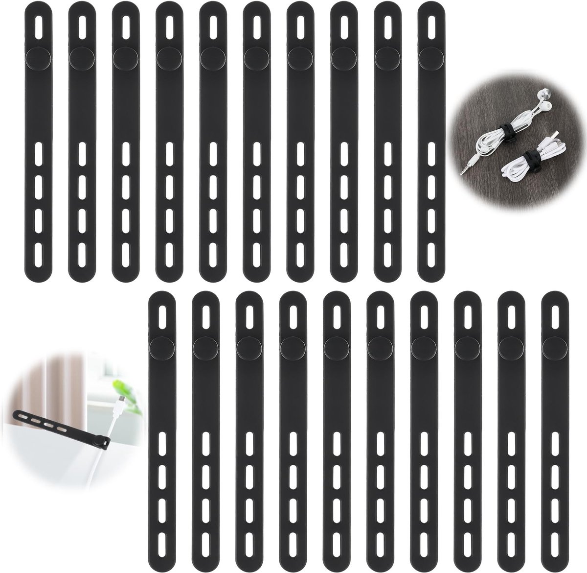 aladdien - Kabelorganizer - Kabelbinders - Herbruikbaar en verstelbaar - Zwart - Oplaadkabelbinders - Stroomkabelhouder - Geschikt voor thuis en op ...