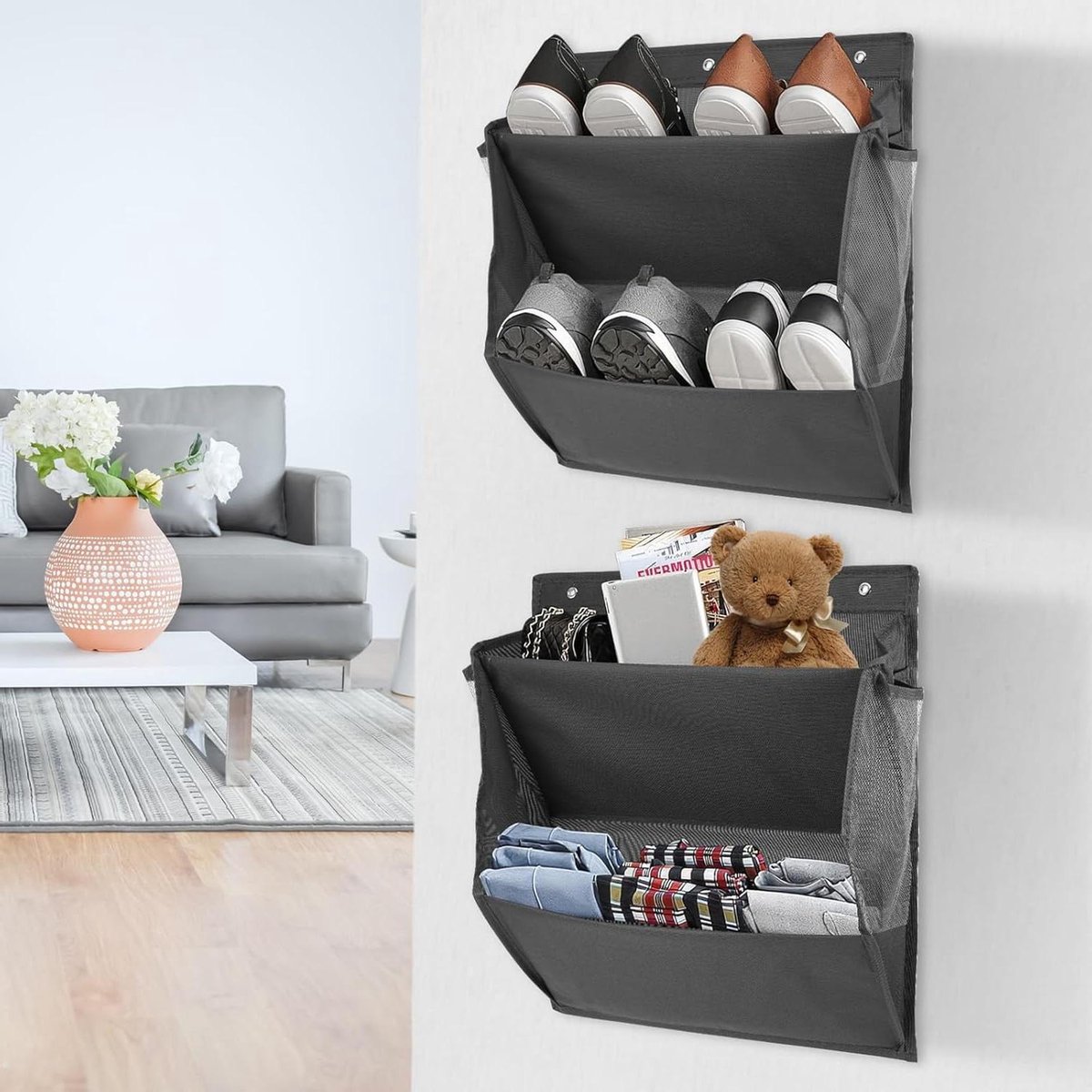 Schoenenrek Set - Opberger Organizer - Ruimte Besparen - Grote Diepe Vakken - 2 Stuks - Grijs