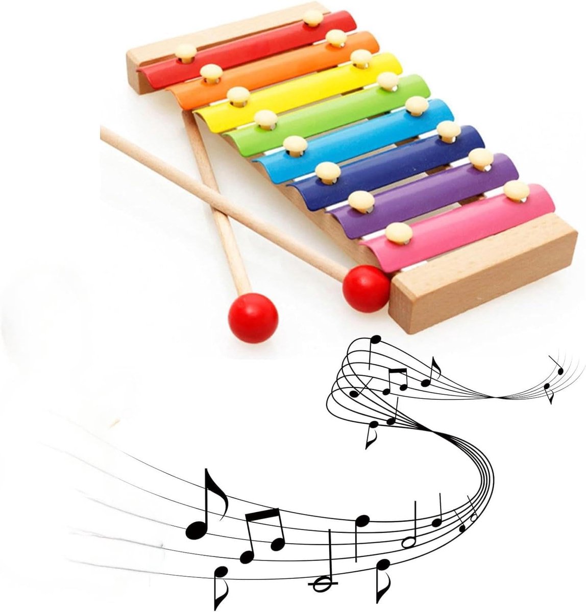 Houten Xylofoon - Muziekspel Klokkenspel - Muziek Leren Spelen - Kleurrijke Klankplaten - 8 Tonen - Regenboog