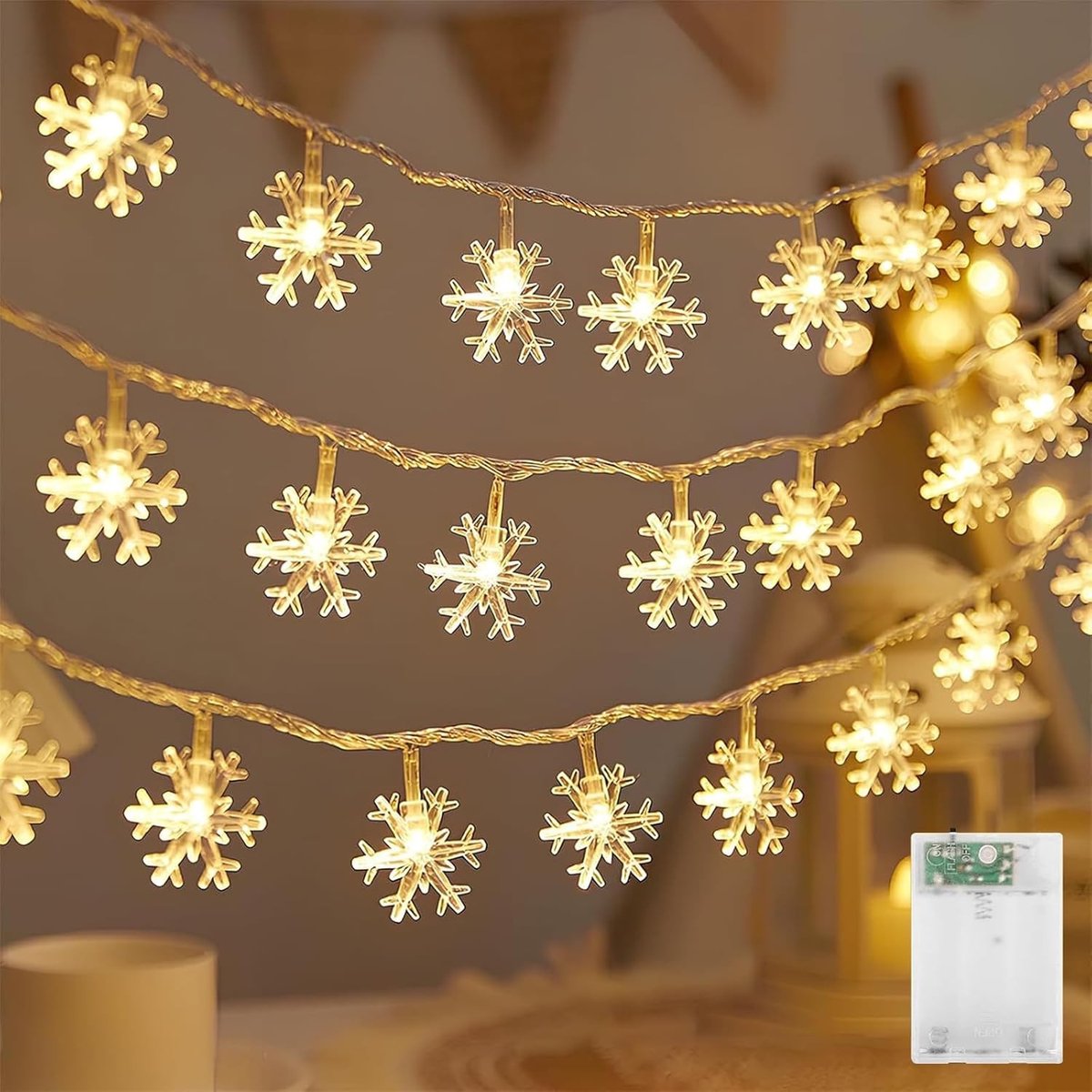 SPHProducts - Kerstverlichting - Sfeerverlichting - Op batterijen - Warm Wit - Sneeuwvlokken - Bruiloft - Kerst - Nieuwjaar - Geschikt voor Feestdagen ...