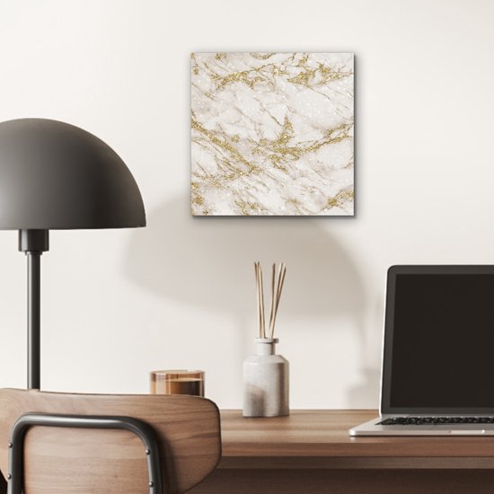 Décoration murale Métal - Peinture Aluminium Industriel - Marbre - Motif - Wit - Or - 20x20 cm - Dibond - Photo sur aluminium - Décoration murale industrielle - Pour le salon/chambre