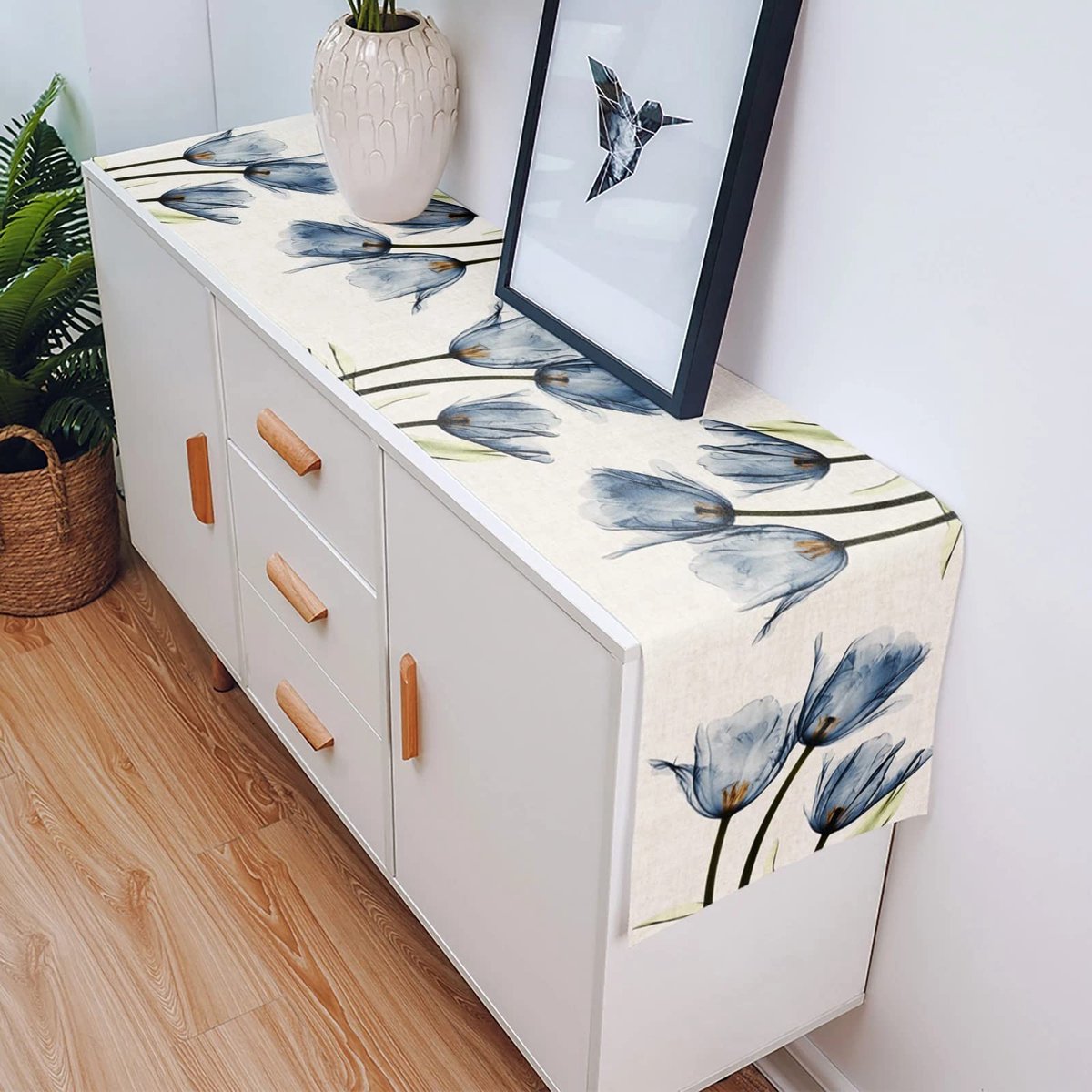 aladdien - Tafelloper - Bloemen - Modern en abstract - Blauw - Decoratie voor eetkamer - Geschikt voor feesten en vakanties