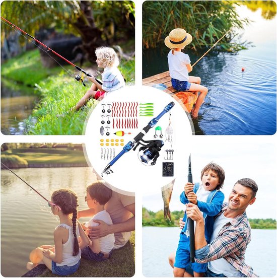 Hengelmolenset voor vissen, opvouwbaar, 1,4 m, minihengel met telescoopstang, licht, voor beginners en kinderen — afbeelding 3