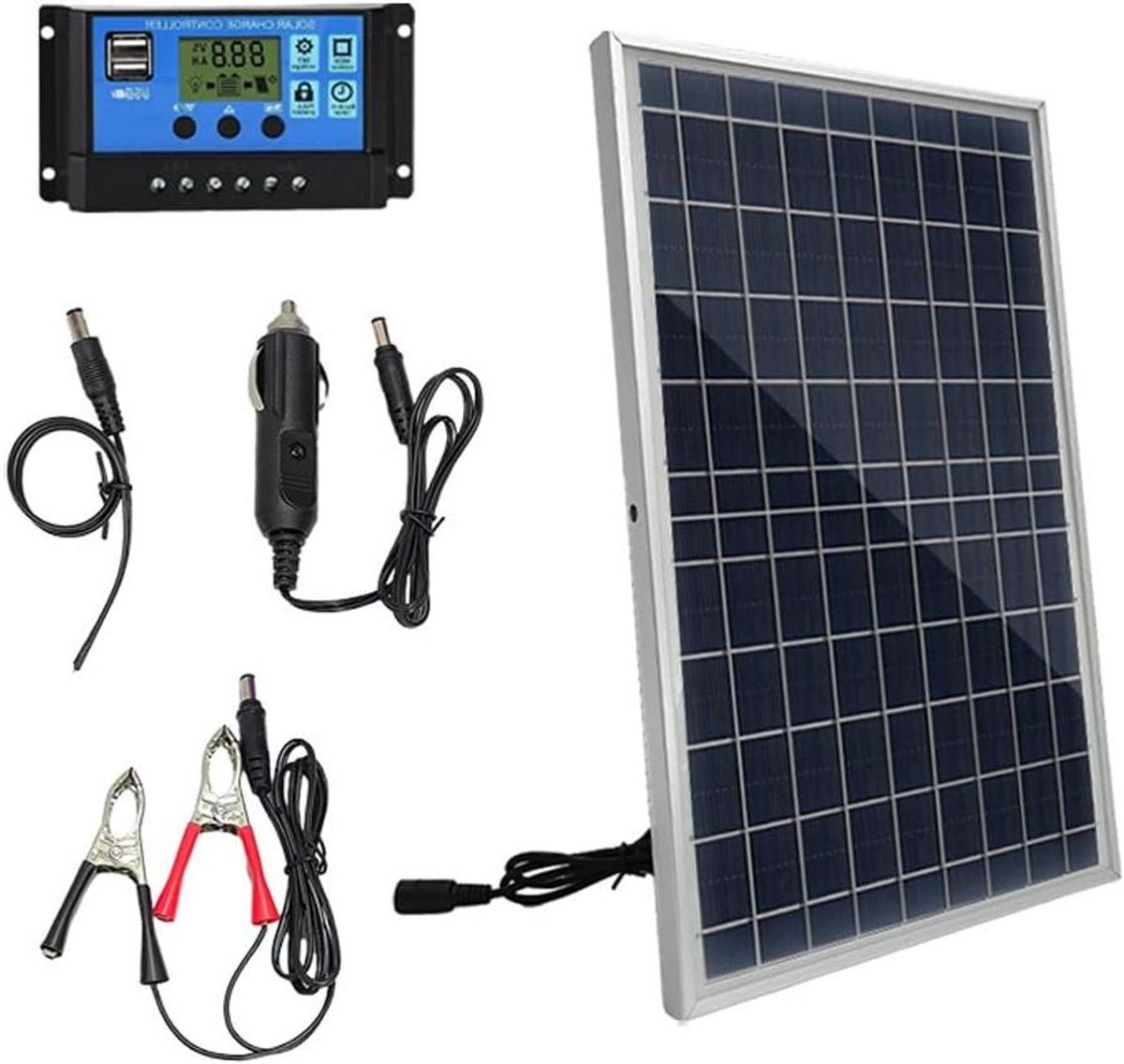 Zonnepaneel Set - Zonne-energie Kit - Outdoor Opladen - Dubbele USB Poorten - 10W Paneel - Zwart
