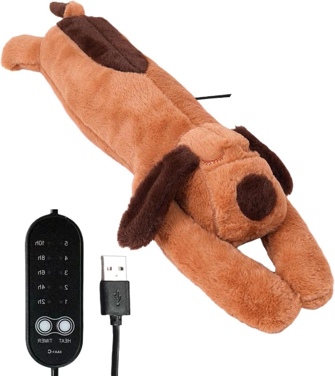 Warmtekussen Hond - Pluche Dier - Ontspanning - 5 Temperatuurstanden - 60 cm - Bruin