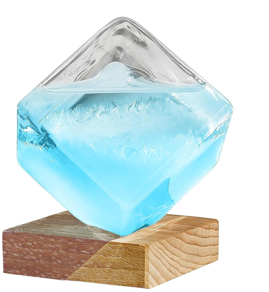 Weervoorspeller Stormglas - Barometer Decoratie - Weer Observatie - Geometrisch Snijwerk - 11x11x14 cm - Blauw