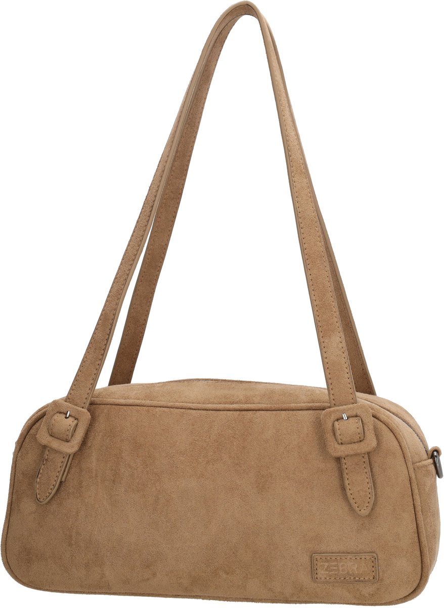 Zebra Trends Davina Schoudertas - Dames Tas - Suede Look - Verstelbare Schouderband - Ritssluiting - Trendy Tas - Crossbody - Taupe