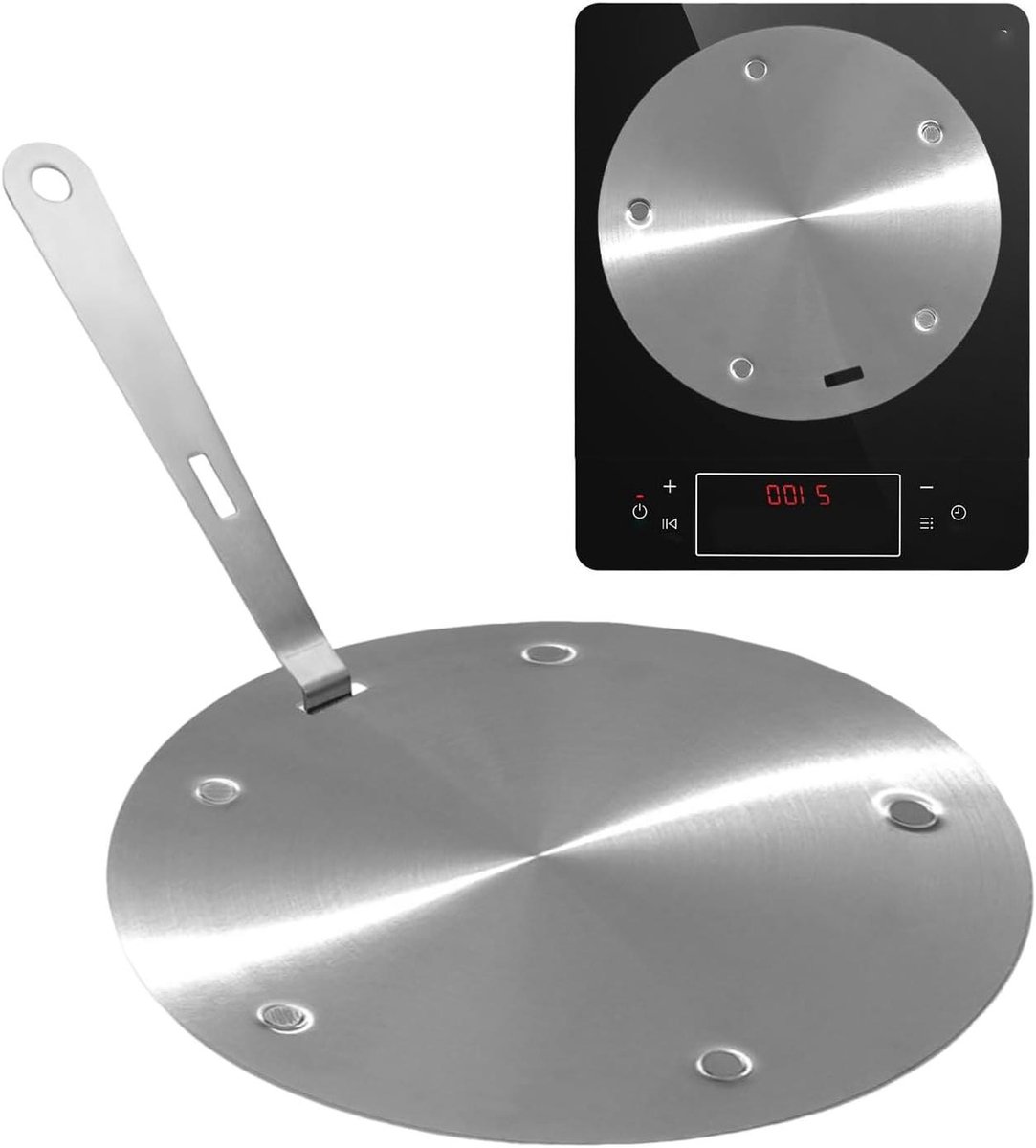 Inductie Adapter Plaat Warmteverdeler Sudder Schijf Veelzijdig Koken Gelijkmatige Warmteoverdracht 24 cm Zilverkleurig