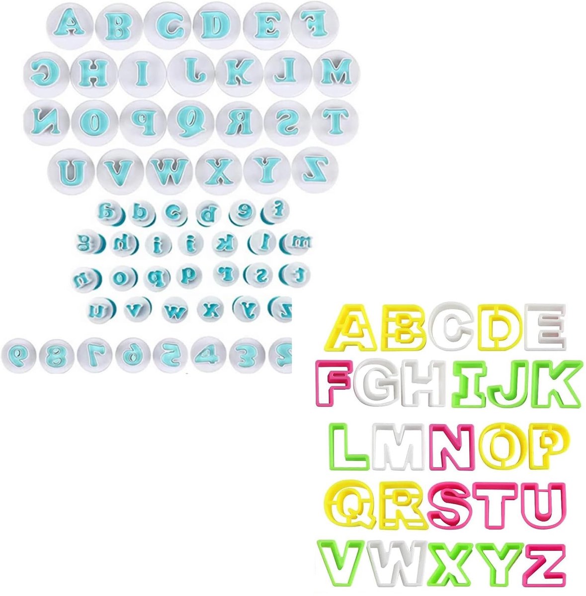aladdien - Fondant Cookie Cutters - Bakaccessoires - 62 Stuks - Decoreren van Taarten - Letters en Cijfers - Voor Hobbybakkers - Voedselveilig Plastic
