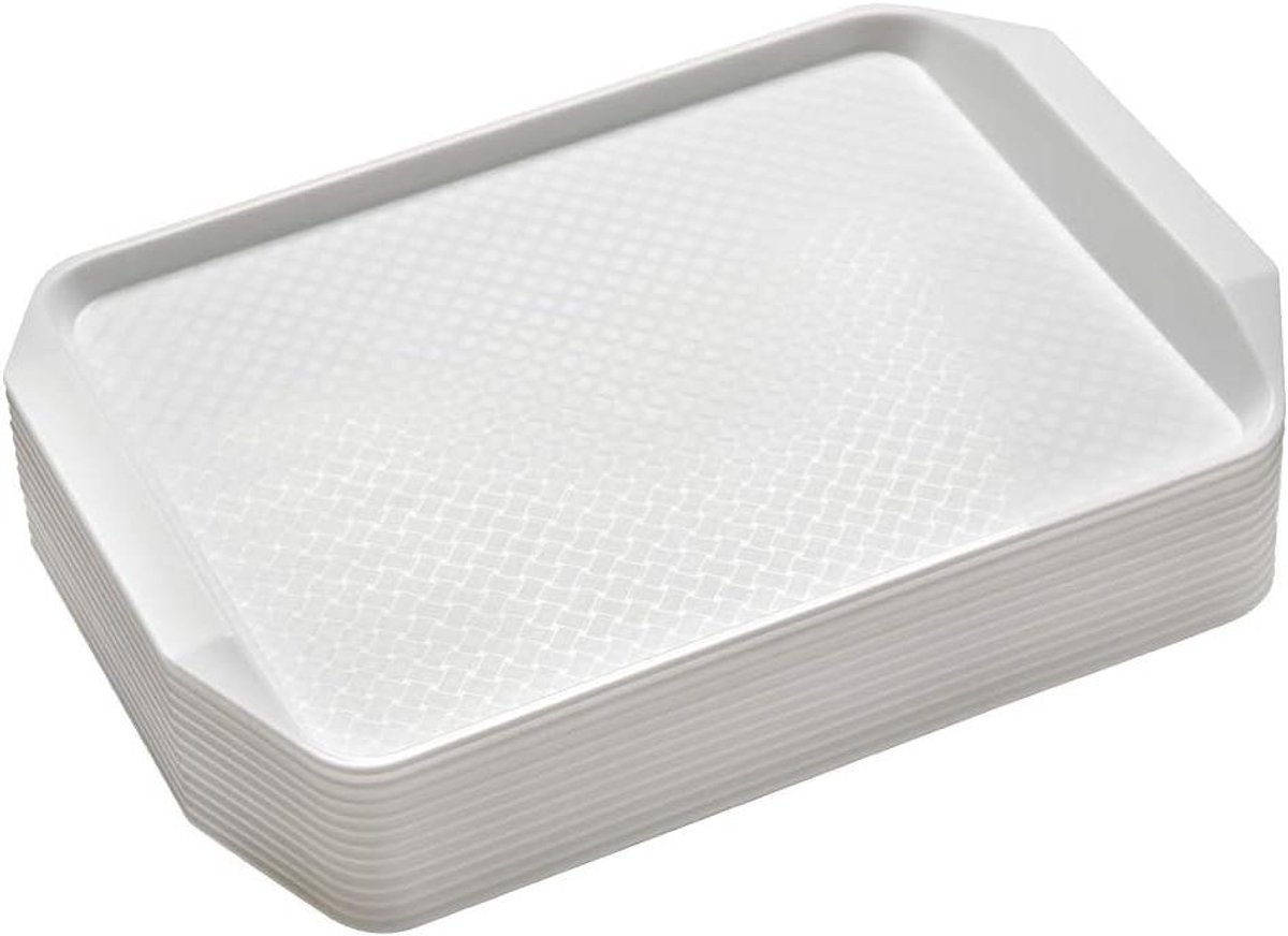 Dienbladen Set - Serveerschalen Plastic - Snacks Serveren - Antislip Oppervlak - 12 Stuks - Wit