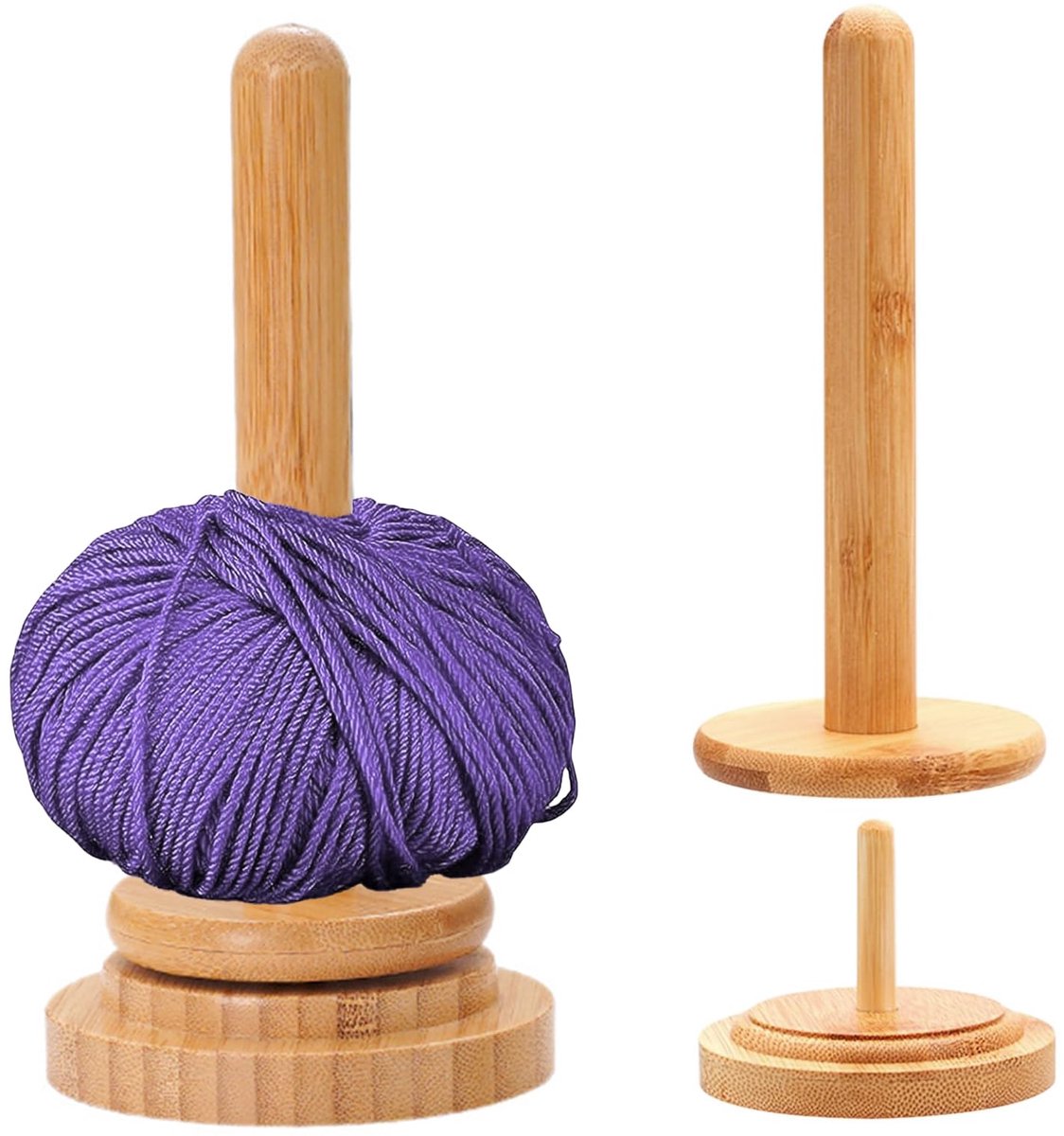 carmdering - Wolhouder - Houten Wolhouder - Draadhouder - Set van 2, bamboe, 18×8,7 cm - Draaiend ontwerp, verzwaarde basis - Demontabel, draagbaar - Glad oppervlak, braamvrij - Perfect cadeau voor breien en haken