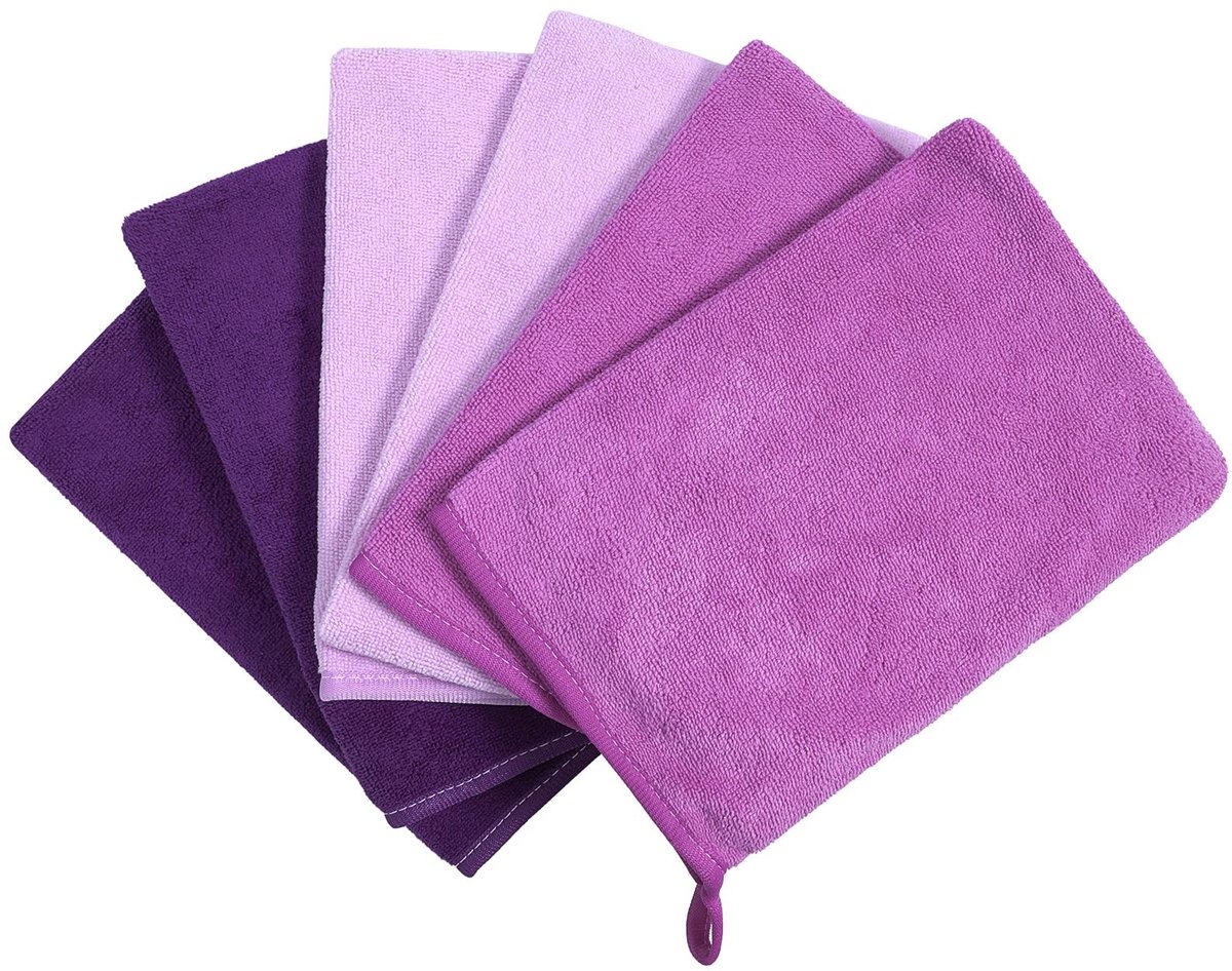 aladdien - Microvezel Washandjes - Herbruikbare Gastendoekjes - Zacht en Absorberend - Paars - Lichtgewicht Handdoeken - Gezicht en Lichaam - 6-Pack