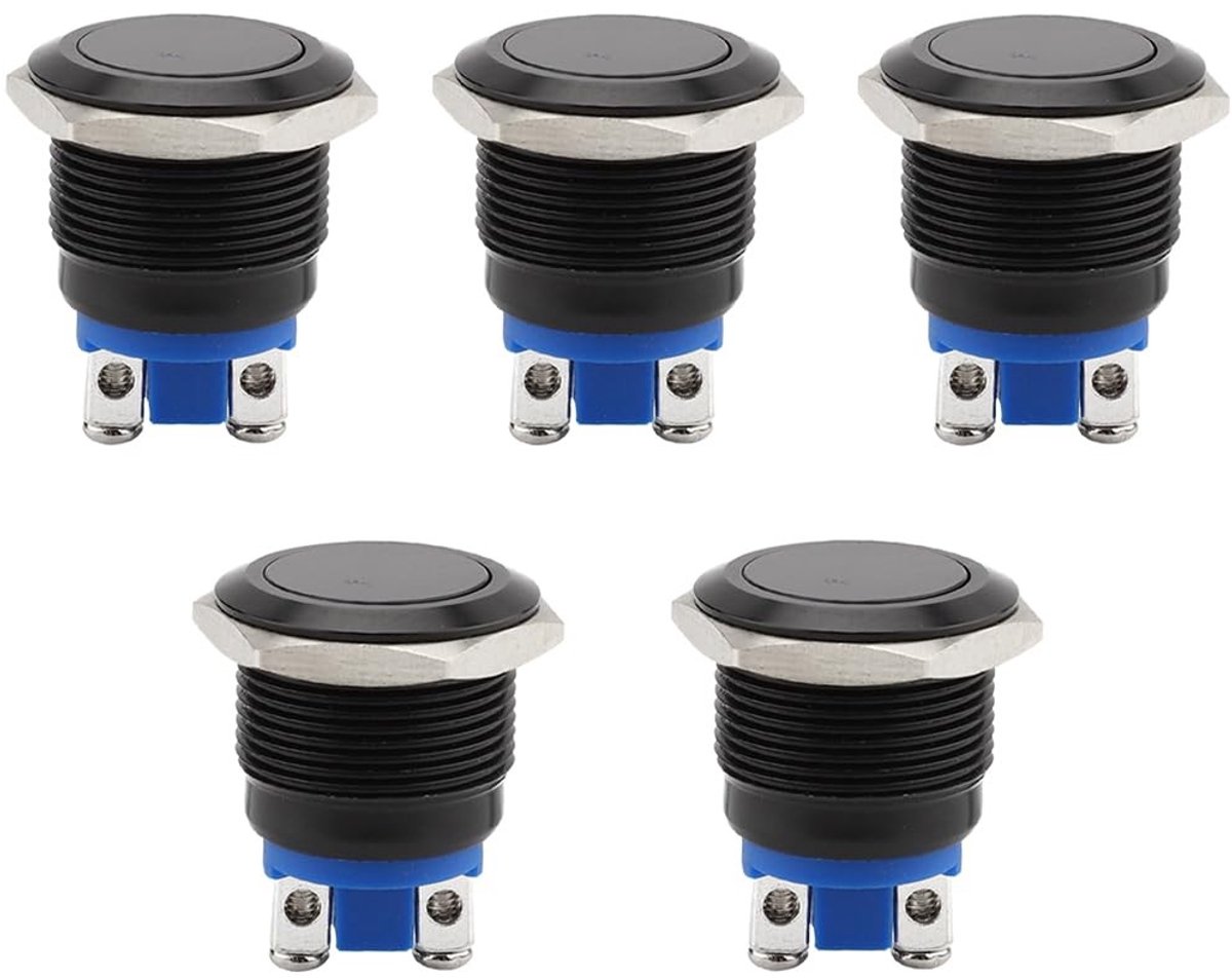 ONF3 - Waterdichte Drukschakelaar - 16 mm Metaal - Universeel Gebruik - Zwart - Voor Voertuigen - 5 Stuks
