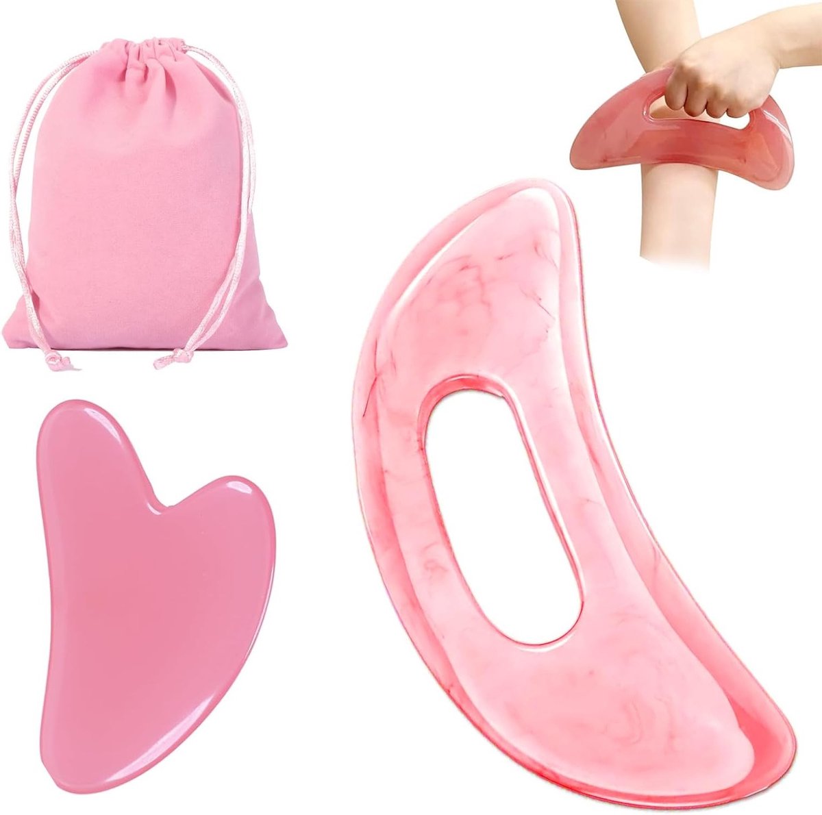 Natuurlijke Gua Sha Massagehulpmiddelen voor Lichaam en Gezicht - 3-delige Set voor Lymfedrainage, Ontspanning en Huidverzorging met Opbergtas