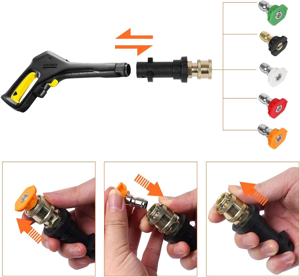 Dailygoods - Hogedrukreiniger Accessoires - Karcher Adapter - 1/4" Quick Connect - Met 5 Power Nozzle Tips - Voor Karcher K2 K3 K4 K5 K6 K7 – foto 2