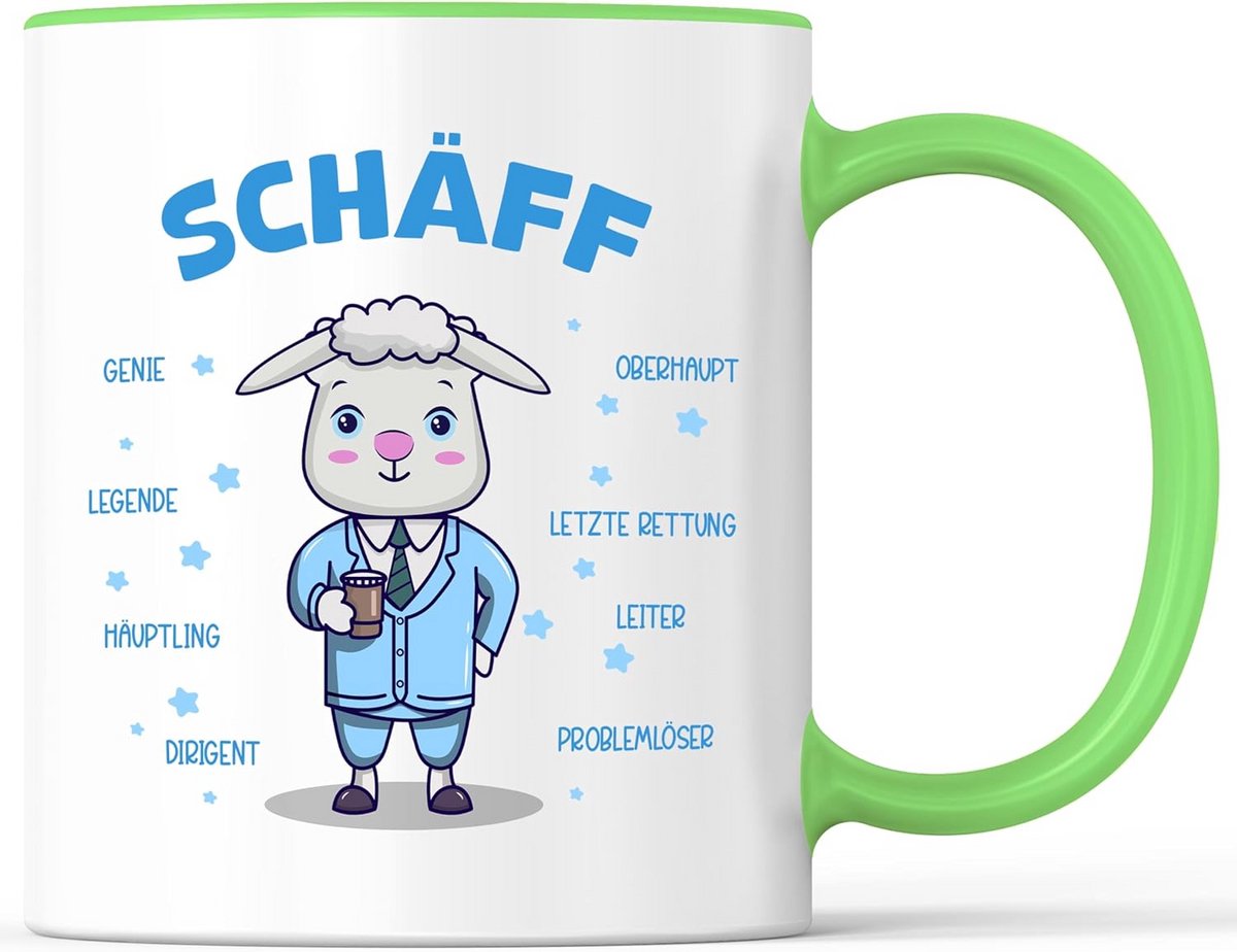 Mok met gezegde Schff Chef leidinggevende beker lijn teamleider - grappig cadeau - koffiemok als cadeau-idee - koffiemok 330 ml - wit-groen