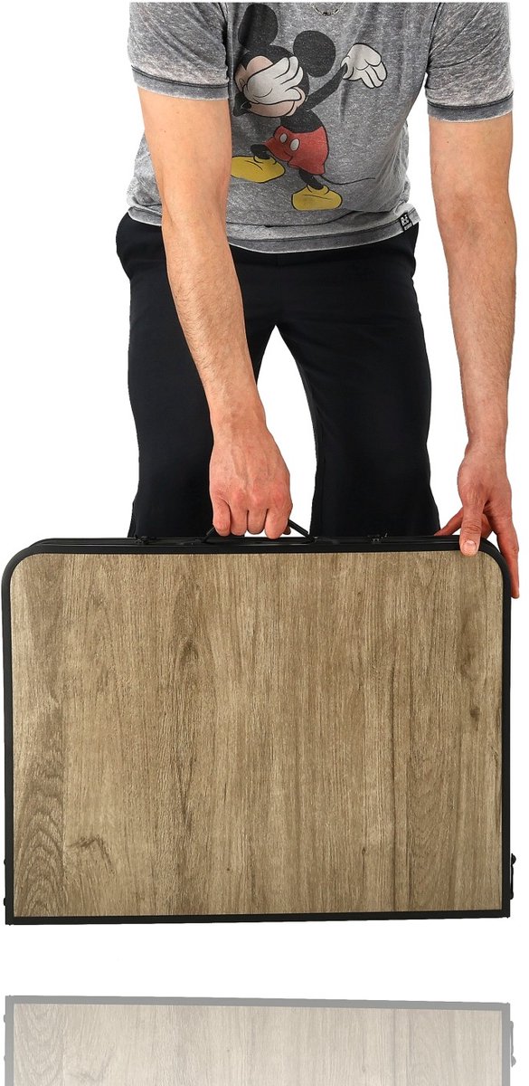 Klaptafel 90x60cm - Inklapbare Campingtafel met Verstelbare Hoogte 40/70cm - Belastbaar tot 30 kg - Opvouwbare Vouwtafel met Handvat - Tuintafel Houtlook voor Camping, Balkon, Picknick en Caravan van Merkloos — afbeelding 4