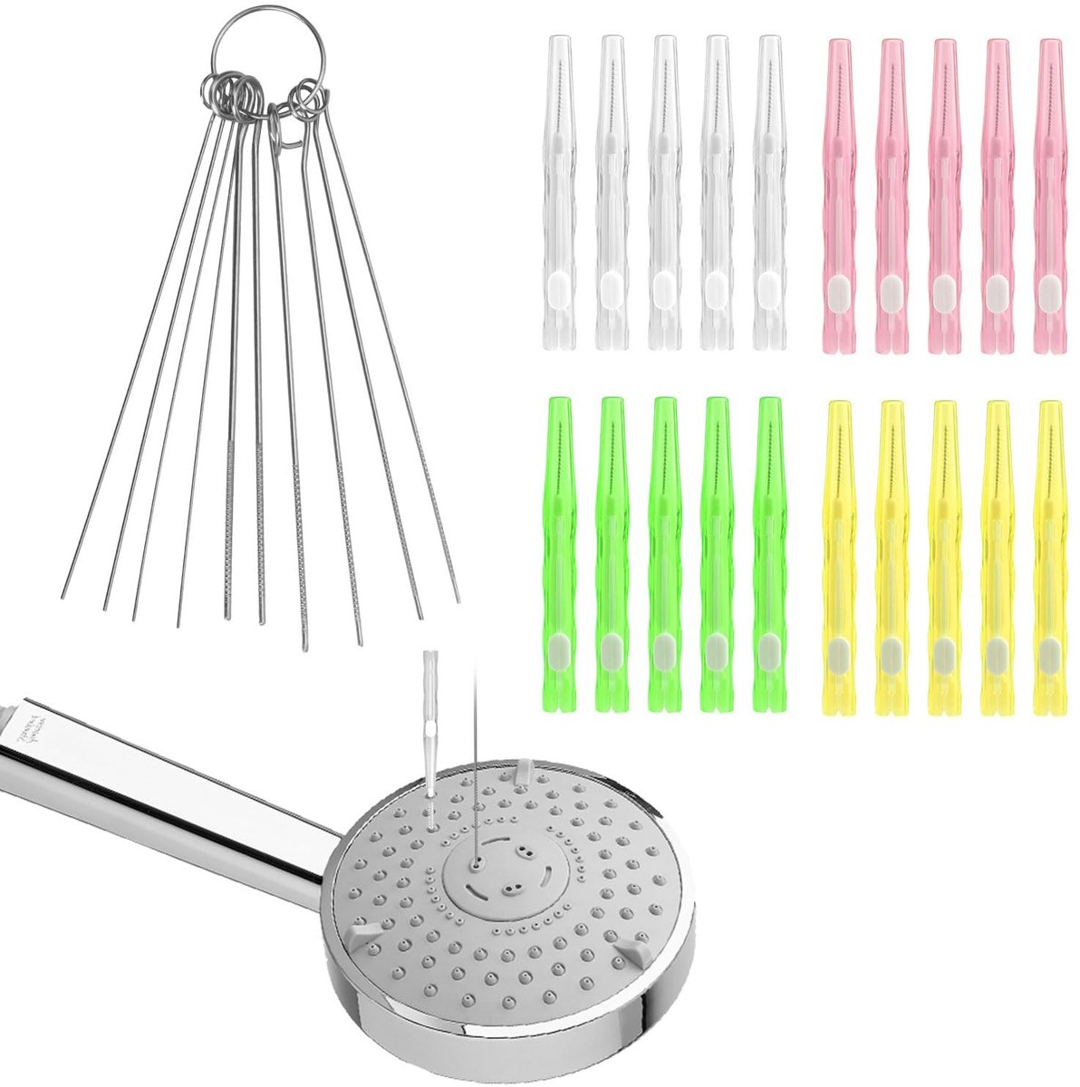 aladdien - Douchekop Reinigingsgereedschap - Antiverstopping - 30 Stuks - Multifunctioneel - Douchekopreinigingsborstels - Geschikt voor Badkamer - ...