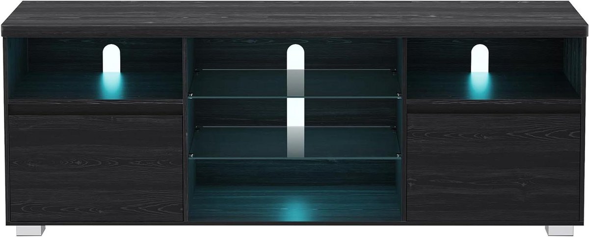Tv-meubel met verlichting - Televisietafel - Woonkamer opbergen - In hoogte verstelbare planken - 160 cm breed - Zwart